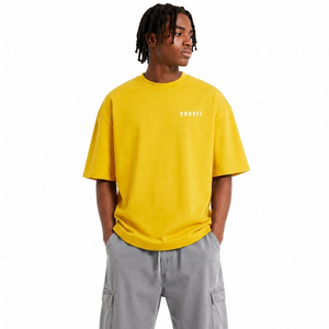 T-shirt graphique jaune surdimensionné pour hommes, avec impression de lettres sur le dos, épaules tombantes, manches courtes, vente en gros, fourniture OEM - Product Image 2