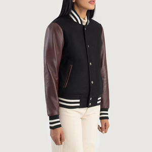 Wholesale Custom <b>Womens</b> Crop Varsity <b>Jacket</b> Letterman Style Quilted Cotton Polyester Baseball <b>Bomber</b> <b>Jacket</b> OEM Logo - Product Image 3