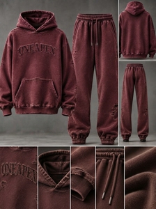 <b>Men's</b> <b>Burgundy</b> <b>Hoodie</b> Sweatpants Tracksuit Set One Apex Streetwear Two Piece Matching Jogger Outfit Casual Fashion - Product Image 5
