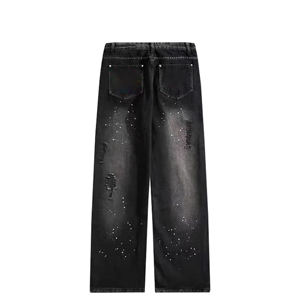 กางเกงยีนส์ดีไซน์เนอร์ขายส่ง ทรงแบ็กกี้ แต่งลายคลื่น ประดับเพชร วินเทจ สำหรับผู้ชาย สีซีด กางเกงขากว้าง ผ้าถักทอ - Product Image 5