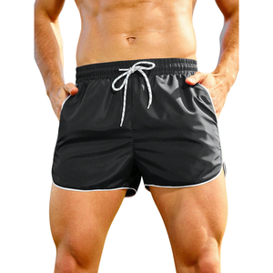 <b>Mens</b> Black Sporty Woven Mid Waist Lightweight Breathable Quick Dry Polyester Drawstring <b>Shorts</b> for Running Gym Beach Summer - Product Image 1
