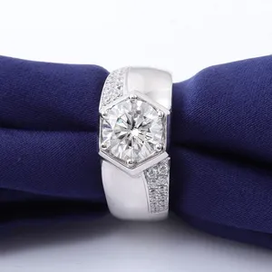 Luxury Moissanite <b>Mens</b> <b>Ring</b> 925 Sterling Silver Iced Out Hip Hop Engagement <b>Ring</b> Cushion Cut Diamond Look - Product Image 5