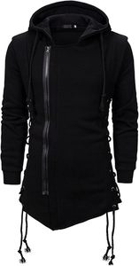Wholesale Mens <b>Gothic</b> Assassin Robe Hoodie Asymmetric Zipper Longline Fleece <b>Jacket</b> Side Lace Drawstring 100% Cotton Winter - Product Image 2