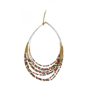 Collar de Cuentas Multicapa para Mujer, Chapado en Oro, con Cristales de Colores, Imitación de Perlas, Joyería Elegante para Fiesta - Product Image 1