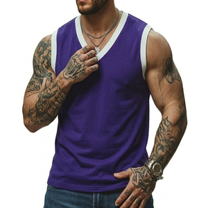 Custom Made Wholesale Men's V Neck Muscle Fit Tank Top Stylish Casual Sleeveless Vest Premium Urban Streetwear Tank Tops For Men - Product Image 2