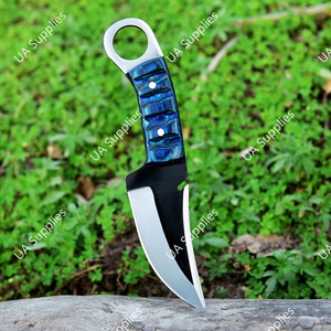 มีดคมกริบ ปลายแหลม ตีขึ้นรูปด้วยมือ ทำจากเหล็กกล้าไร้สนิม 12C27 พร้อมรูสำหรับนิ้วมือ เหมาะสำหรับการล่าสัตว์และตั้งแคมป์ ใบมีดแบบ Fixed Blade ด้ามไม้ Pakka รองรับ OEM/ODM ราคาประหยัด - Product Image 2