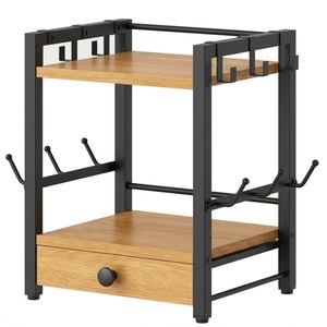 Organisateur de station à café en bois peu encombrant, support à tasses en métal avec tiroir de rangement, prix abordable, vente en gros usine - Product Image 2