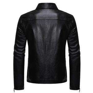 Men's Black PU Leather <b>Jacket</b> Moto Biker Style Stand Collar Zipper Closure <b>Slim</b> <b>Fit</b> Regular Length Solid Color Autumn Wears - Product Image 2