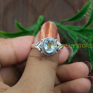 Anillo de Topacio Azul Natural en Plata de Ley 925, Hecho a Mano, Corte Ovalado Vintage, para Mujer, Proveedor de Joyería al por Mayor - Product Image 4