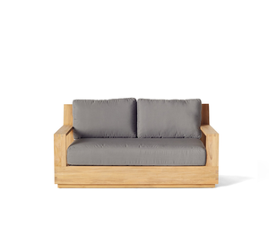 Canapé de jardin moderne en teck massif deux places avec structure en boîte et coussins gris épais pour terrasse, patio et resort - Product Image 2