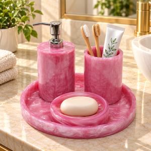 Juego de Accesorios de Baño de Resina Hechos a Mano con Patrón de Mármol Negro y Gris, Venta al Por Mayor, OEM, ODM - Product Image 6