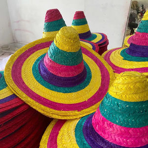 หมวกทรงเม็กซิกันทำจากฟางธรรมชาติ ตกแต่งด้วยผ้าเซราเปหลากสี เหมาะสำหรับงานปาร์ตี้ งานแต่งงาน ใช้ได้ทุกวันในช่วงฤดูร้อน - Product Image 1