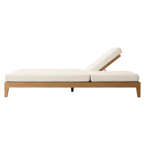 Chaise longue double moderne en teck massif avec dossier réglable et pieds coniques, transat manuel inclinable pour piscine extérieure, mobilier minimaliste - Product Image 3