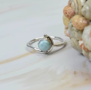 Natural Larimar Smooth Round Carved Gemstone Ring 925 Sterling <b>Silver</b> Handmade Fashion Jewelry Ring For Women Wholesale Bulk - Product Image 5