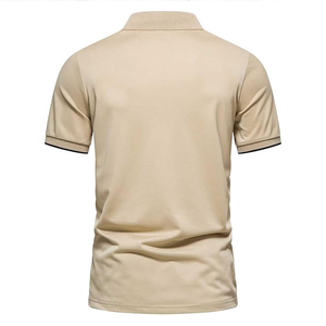 เสื้อโปโลชายสีเบจลายทาง แขนสั้น ผ้าถัก สไตล์ลำลอง ระบายอากาศได้ดี - Product Image 3