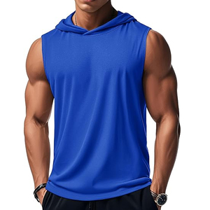 Men's Summer Workout Vest Loose Style Sleeveless Hoodies with Big Pocket Men's Tank Tops Breathable Cheap Price Customization - Product Image 1