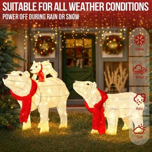 Juego de 3 Familias de Osos Polares Iluminadas con 190 Luces LED Cálidas Blancas Preiluminadas, Decoraciones Navideñas para Exteriores - Product Image 3