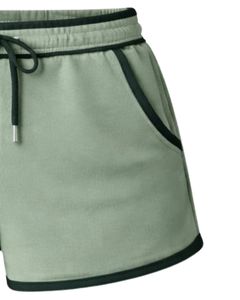 Pantalones Cortos de Felpa de Algodón Personalizados para Mujer, Color Verde Salvia con Contraste de Bosque Oscuro, Cintura Elástica, Ropa Deportiva Informal de Verano - Product Image 4