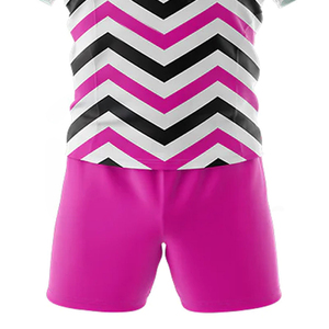 Ensemble short et maillot de rugby pour homme, blanc, rose, noir, motif chevron, sublimé, anti-humidité, coupe athlétique, manches courtes, col rond, toutes saisons - Product Image 3