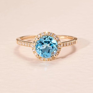 Bague halo en diamant avec diamants ronds brillants cultivés en laboratoire, poids total de 2 carats, or massif 14 carats, bague de fiançailles de luxe - Product Image 1