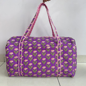 Handmade Quilted Cotton Duffle <b>Bag</b> Luxury Weekender <b>Bag</b> Multi-Functional Block Print Overnight Carry On Travel Daily Use Duffle - Product Image 1