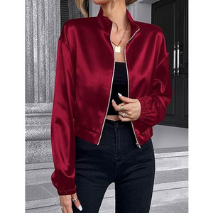 <b>Womens</b> Winter Sheep Skin Satin Bomber <b>Jacket</b> Custom Wholesale Long Sleeve Single Button Outerwear Custom Colors Sizes for - Product Image 3