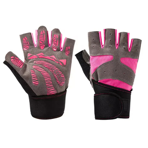 <b>Half</b> Finger Training Gloves Gray Pink Microfiber Velcro Wrist Gym Fitness Unisex Breathable Non <b>Slip</b> Adjustable Strap - Product Image 1