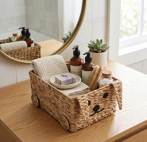 Handcrafted Water Hyacinth Kids Storage Basket with <b>Cute</b> <b>Bear</b> Face Design Natural Woven Toy Organizer Bin for Nursery, Bedroom - Product Image 5