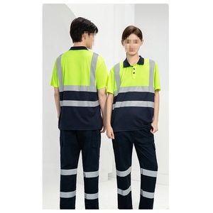 Ensemble de vêtements de travail unisexe haute visibilité, polo à manches longues et pantalon avec bandes réfléchissantes, séchage rapide, certifié CE, polyester, uniforme - Product Image 2