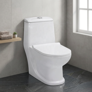 WC monobloc en céramique de style européen moderne, blanc brillant, à double chasse d'eau, pour salles de bain d'hôtel - Product Image 4