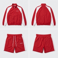 Ensemble de survêtement sportif 2 pièces pour femme, jaune et blanc, à blocs de couleur, avec short et haut à manches longues à col montant, en polyester respirant, Printemps-Été