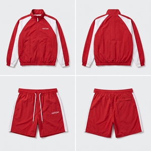 Ensemble de survêtement sportif 2 pièces pour femme, jaune et blanc, à blocs de couleur, avec short et haut à manches longues à col montant, en polyester respirant, Printemps-Été - Product Image 4