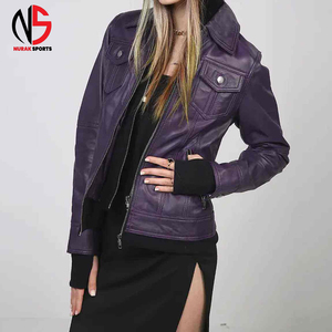 High Quality <b>Men's</b> <b>Purple</b> Pu Leather Slim Fit Waterproof Breathable Windproof Moto Jacket Zipper Closure Winter Fashion Solid - Product Image 4