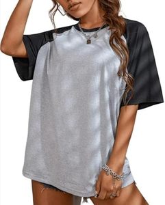 Camiseta de Manga Corta con Bloques de Color y Cuello Redondo para Mujer, Corte Holgado, Informal, 100% Algodón Jersey, para Primavera/Verano, ODM - Product Image 3