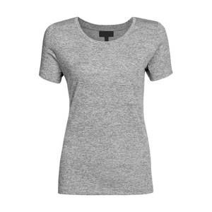 Camiseta de algodón de manga corta con cuello redondo para mujer, ropa de entrenamiento 95% de algodón 5% de licra, prendas de vestir de manga corta - Product Image 1