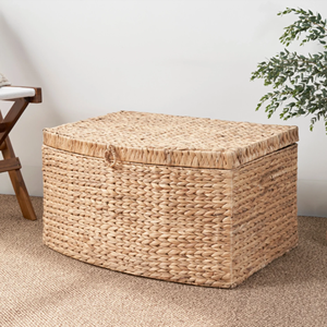 Eco-Friendly Handwoven Wicker <b>Bed</b> End <b>Storage</b> Trunk, Natural Water Hyacinth Blanket Basket With Lid For Home Decor From Vietnam - Product Image 3
