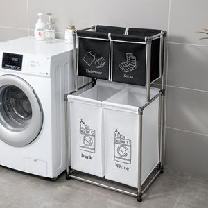 2-Tier 4-Bag <b>Laundry</b> Sorter Removable Organizing Hampers for Lights and Darks Clothing with Convenient <b>Storage</b> Solution - Product Image 1