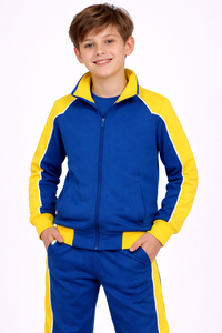 Conjunto Deportivo Premium para Niños en Azul y Amarillo, Tela de Mezcla de Poliéster para Comodidad Durante Todo el Día, Chaqueta con Cierre Completo y Cuello Alto - Product Image 4