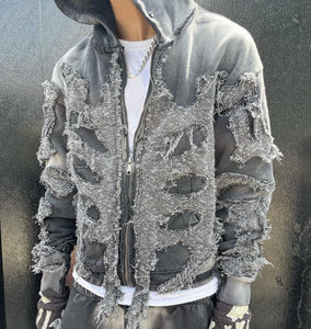 Ensemble de jogging évasé deux pièces en molleton technique délavé, personnalisé, vintage, épais, avec broderie et patchs appliqués, effet vieilli, pour l'hiver - Product Image 4