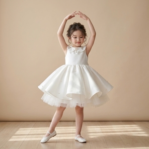 Robe de Soirée de Luxe Harmony pour Filles, en Satin Ivoire, Coupe Asymétrique, Ornée de Perles et Nœud, Tenue de Cérémonie pour Enfants, Personnalisable OEM - Product Image 3