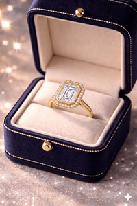 Bague de fiançailles en diamant taille émeraude avec serti halo pour femme, diamants de laboratoire - Product Image 6