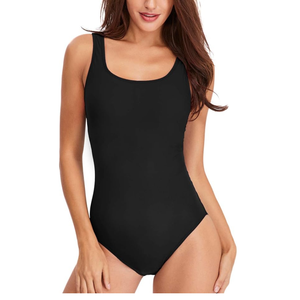 Maillot de bain une pièce noir sexy pour femmes, col rond, taille haute, extensible, vêtements de plage - Product Image 5