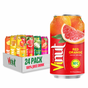 Bebida de Jugo de Naranja Roja en Lata de Aluminio de 330 ml, Paquete de 24, Sin Azúcar Añadido, VINUT, Fabricante de Bebidas de Vietnam, Venta al por Mayor, Marca Privada, OEM - Product Image 1