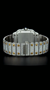 Reloj de hombre clásico con esfera romana y fecha, completamente cubierto de diamantes de moissanita redondos en dos tonos, oro y blanco, personalizado. - Product Image 5