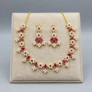 Luxury Gold plated Alloy <b>Pearl</b> Necklace <b>Set</b> for Women Wholesale Bridal Wedding <b>Jewelry</b> CZ Stone <b>Pearl</b> Necklace Earrings <b>Set</b> - Product Image 1