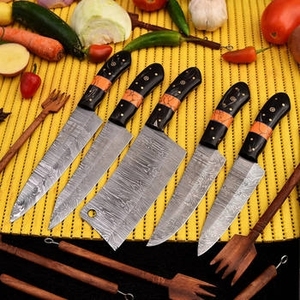 Ensemble de couteaux de chef Damazcus écologiques, lames en acier inoxydable ambidextres, manche en bois rouge, 5 pièces - Product Image 4