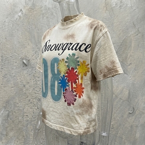 สโนว์เกรซ 08 เสื้อยืดโอเวอร์ไซส์พิมพ์ลายต้นปาล์มผู้ชายแขนสั้นลำลอง O-Neck เสื้อผ้าฝ้ายเจอร์ซีย์ - Product Image 5