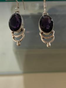 German Silver Oval Stone Drop <b>Earrings</b> for Women Fashionable Gift Jewelry <b>Top</b> Quality Handcrafts Wholesale Price Amethyst - Product Image 1