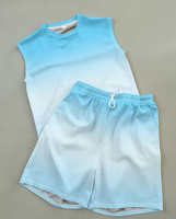 Men's Beach Style Customizable Two-Piece Set Gradient Sleeveless Tank Top Shorts Knitted Breathable Fabric High Quality Custom