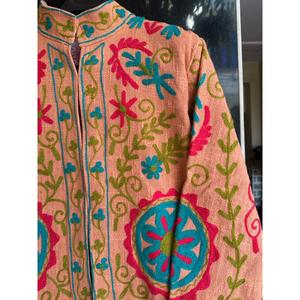 Chaqueta Bomber de Algodón Rosa Vintage Bordada a Mano con Cuello Mandarín, Manga Larga, Estampado Floral, Ecológica para Mujer, Primavera - Product Image 6